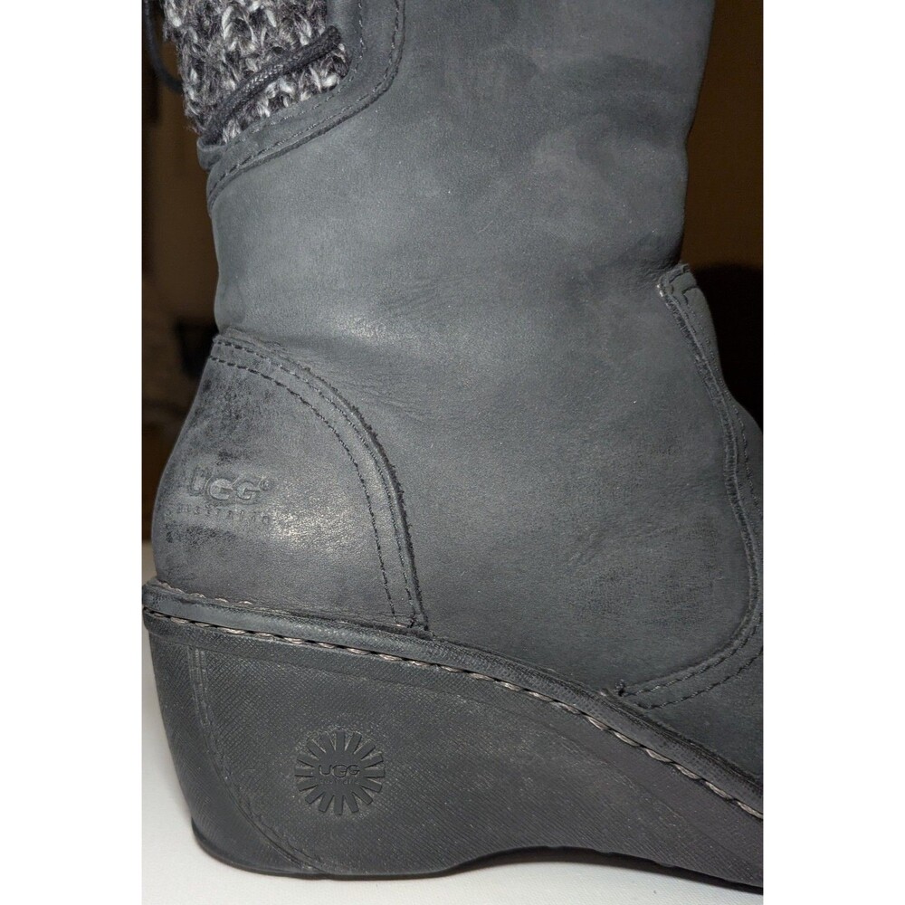 UGG Women's Skylair Tall Black Suede Leather Sheepskin Lined Wedge Boots Size 7 - Picture 7 of 11